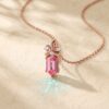 Floral Diamond Accented Pendant Necklace with Long Hexagon Cut Pink Sapphire3