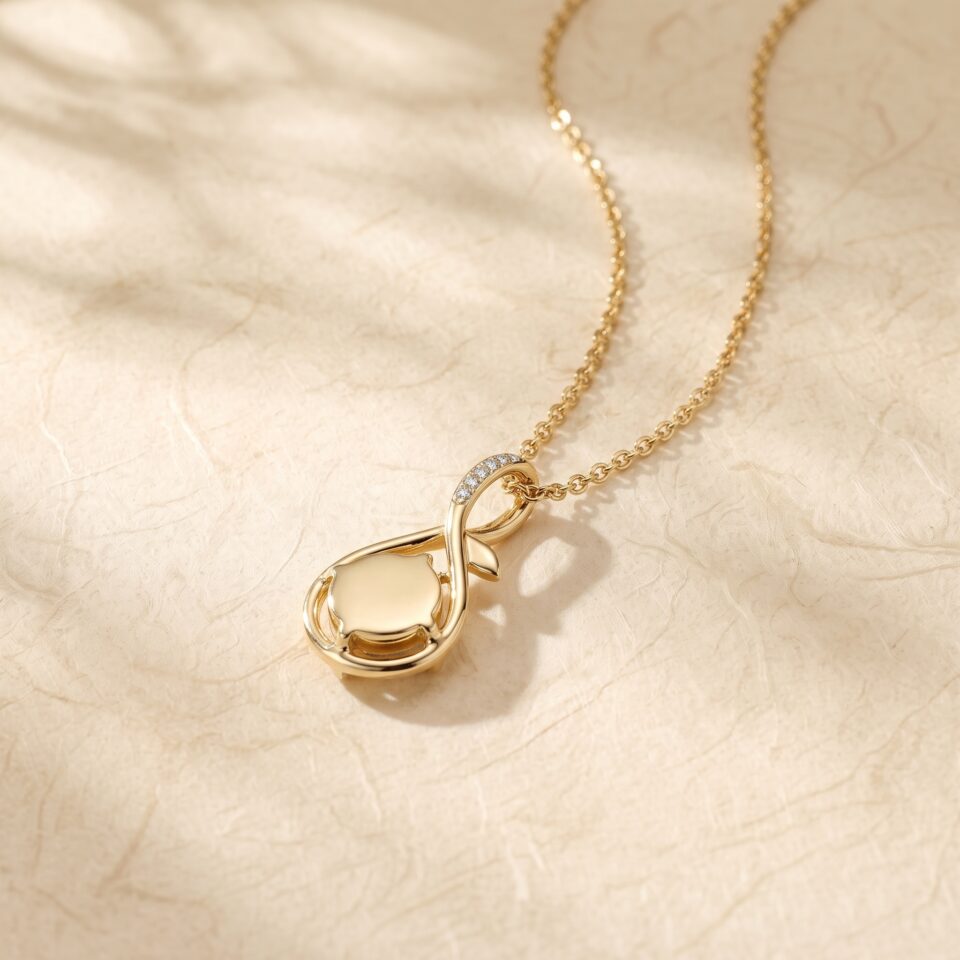 Infinity Pendant Necklace with Round Cut Natural Opal and Leaf Accents2