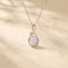 Infinity Pendant Necklace with Round Cut Natural Opal and Leaf Accents5