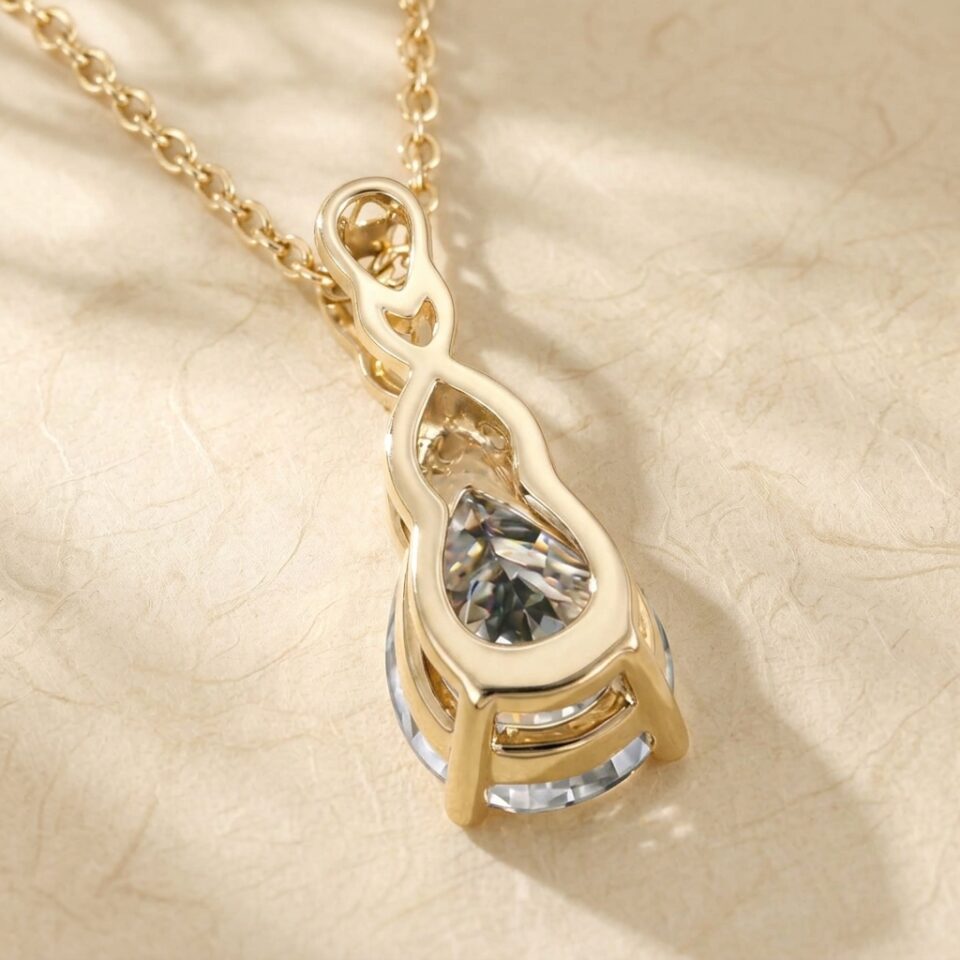 Infinity Solitaire Necklace with Pear Cut Moissanite Pendant2