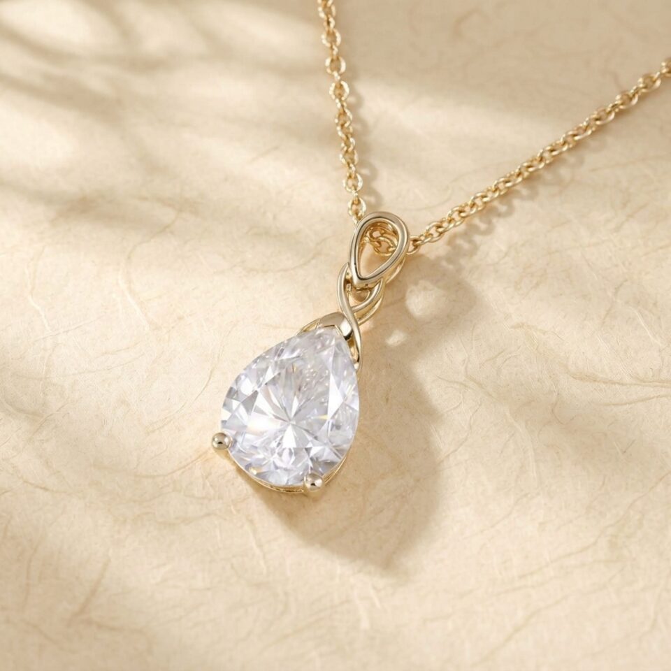 Infinity Solitaire Necklace with Pear Cut Moissanite Pendant5
