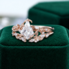 Kite-Cut Moissanite Engagement & Wedding Ring Set Leaf Design (5)