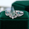 Kite-Cut Moss Agate Engagement & Wedding Ring Set Cluster Design (2)