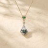 Kite-Cut Moss Agate Pendant with Emerald Floral Accent4