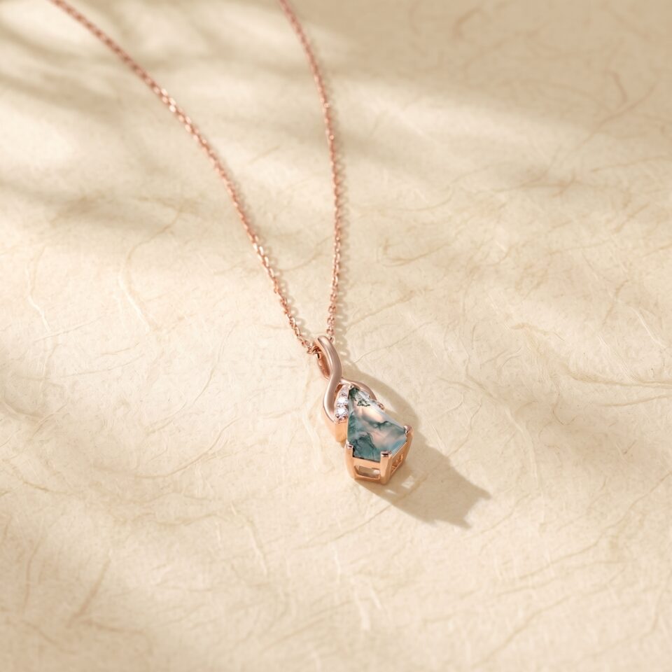 Kite Moss Agate Gemstone Necklace with Diamond Accented Pendant (1)