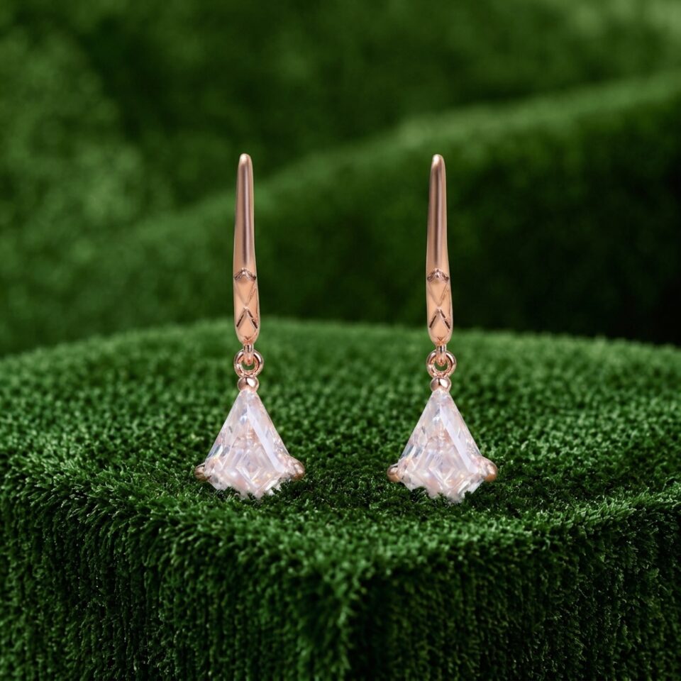 Kite Shaped Moissanite Drop Earrings for Women