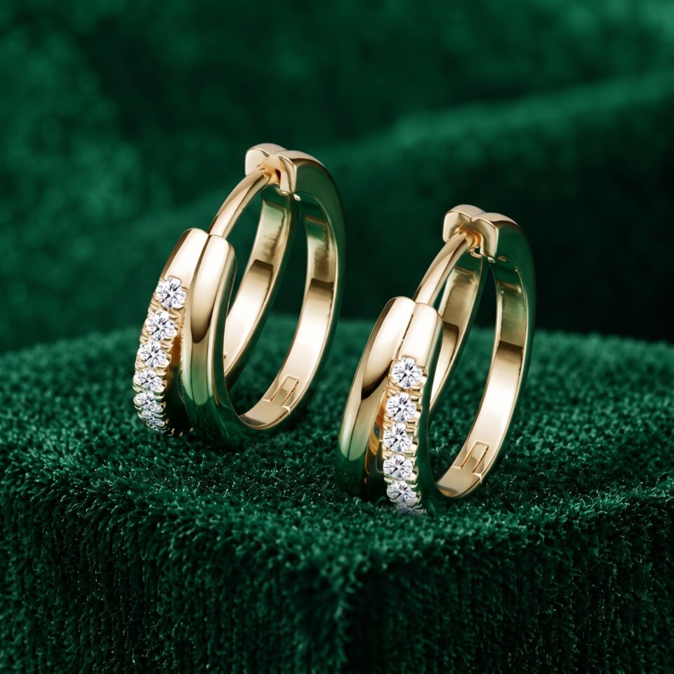 Lab Diamond Huggie Hoop Earrings with Double Row Pavé Setting (1)