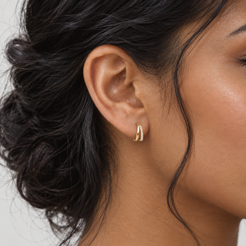 Lab Diamond Huggie Hoop Earrings with Double Row Pavé Setting (1)