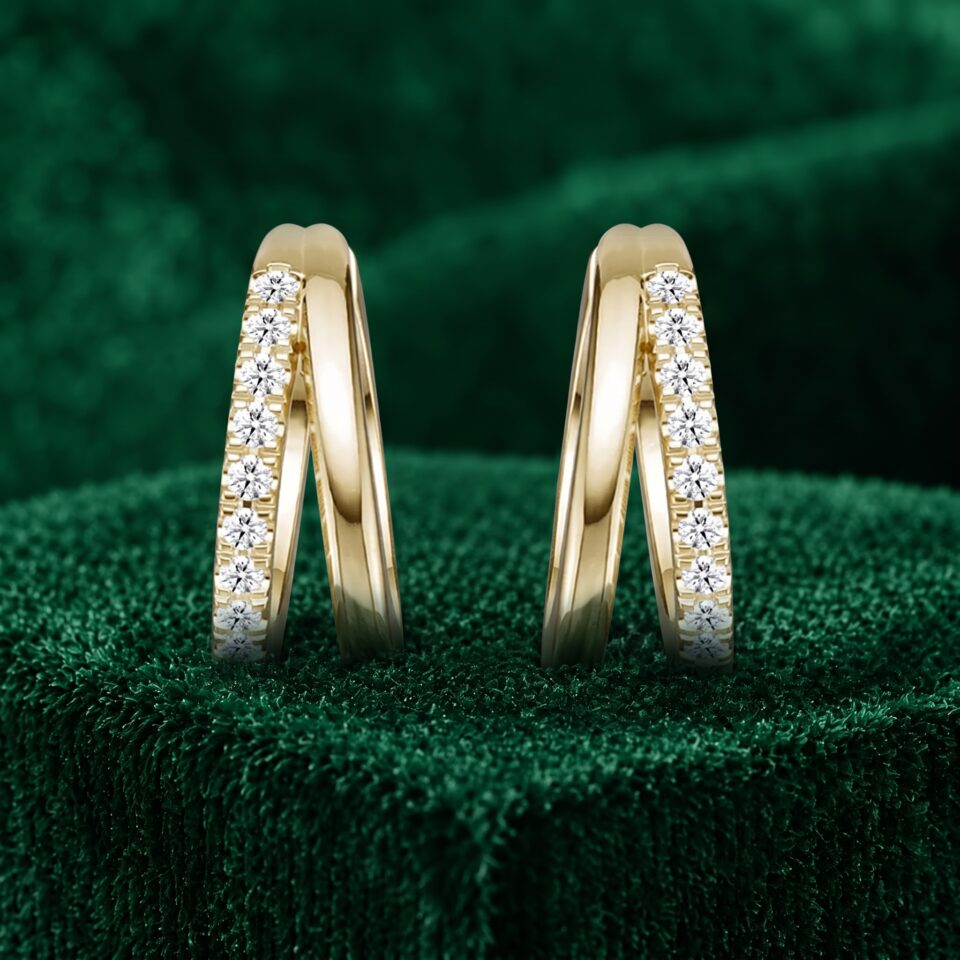 Lab Diamond Huggie Hoop Earrings with Double Row Pavé Setting