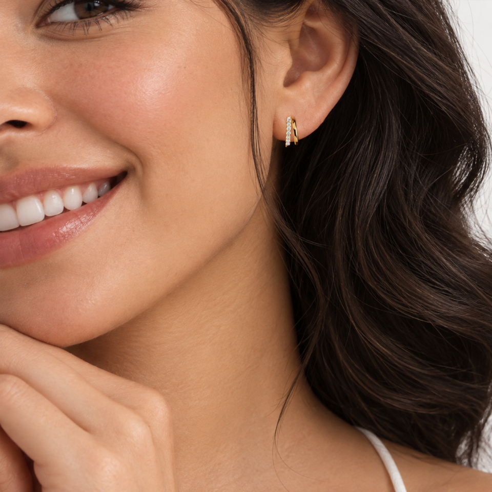 Lab Diamond Huggie Hoop Earrings with Double Row Pavé Setting (2)