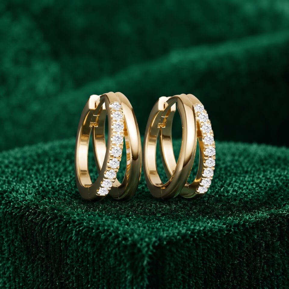 Lab Diamond Huggie Hoop Earrings with Double Row Pavé Setting (3)