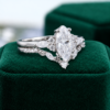 Marquise-Cut Moissanite Engagement Ring Set with Carved Leaf Band (2)