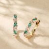 Marquise Emerald and Round Moissanite Huggie Earrings with Elegant Alternating Details (3)