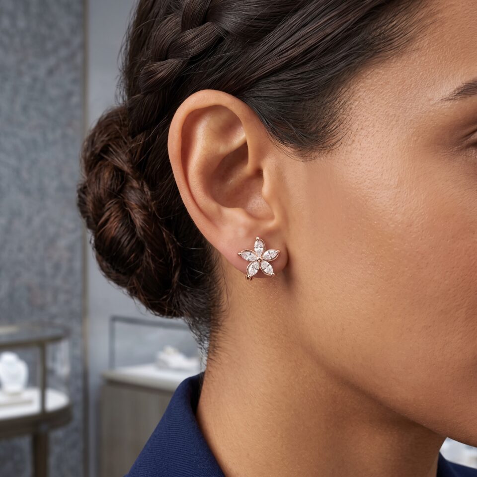 Marquise Moissanite Spiral Blossom Stud Earrings (2)