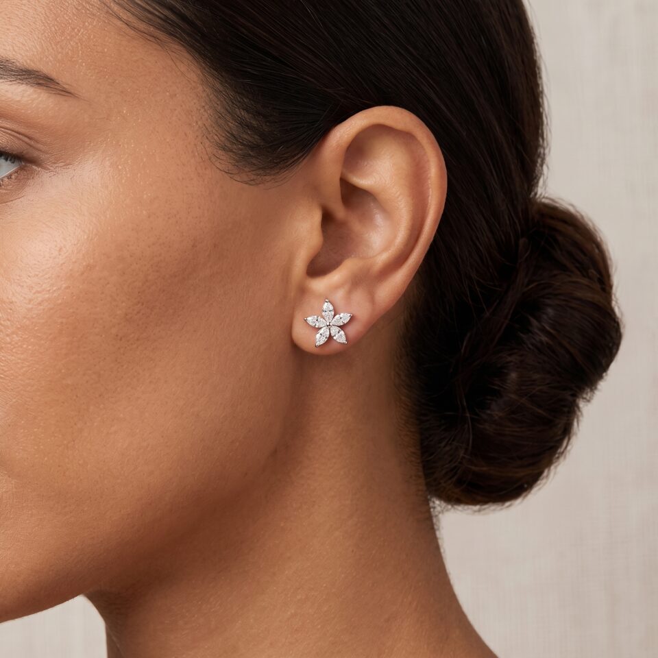 Marquise Moissanite Spiral Blossom Stud Earrings (6)