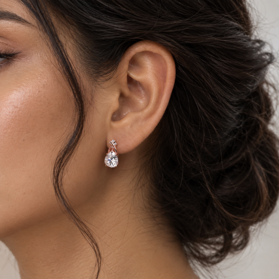 Moissanite Criss Cross Earrings with Pear Cut Gemstones (1)
