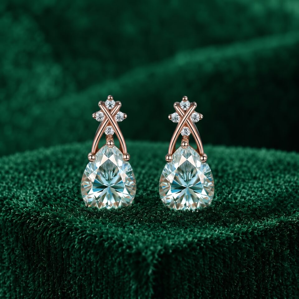 Moissanite Criss Cross Earrings with Pear Cut Gemstones