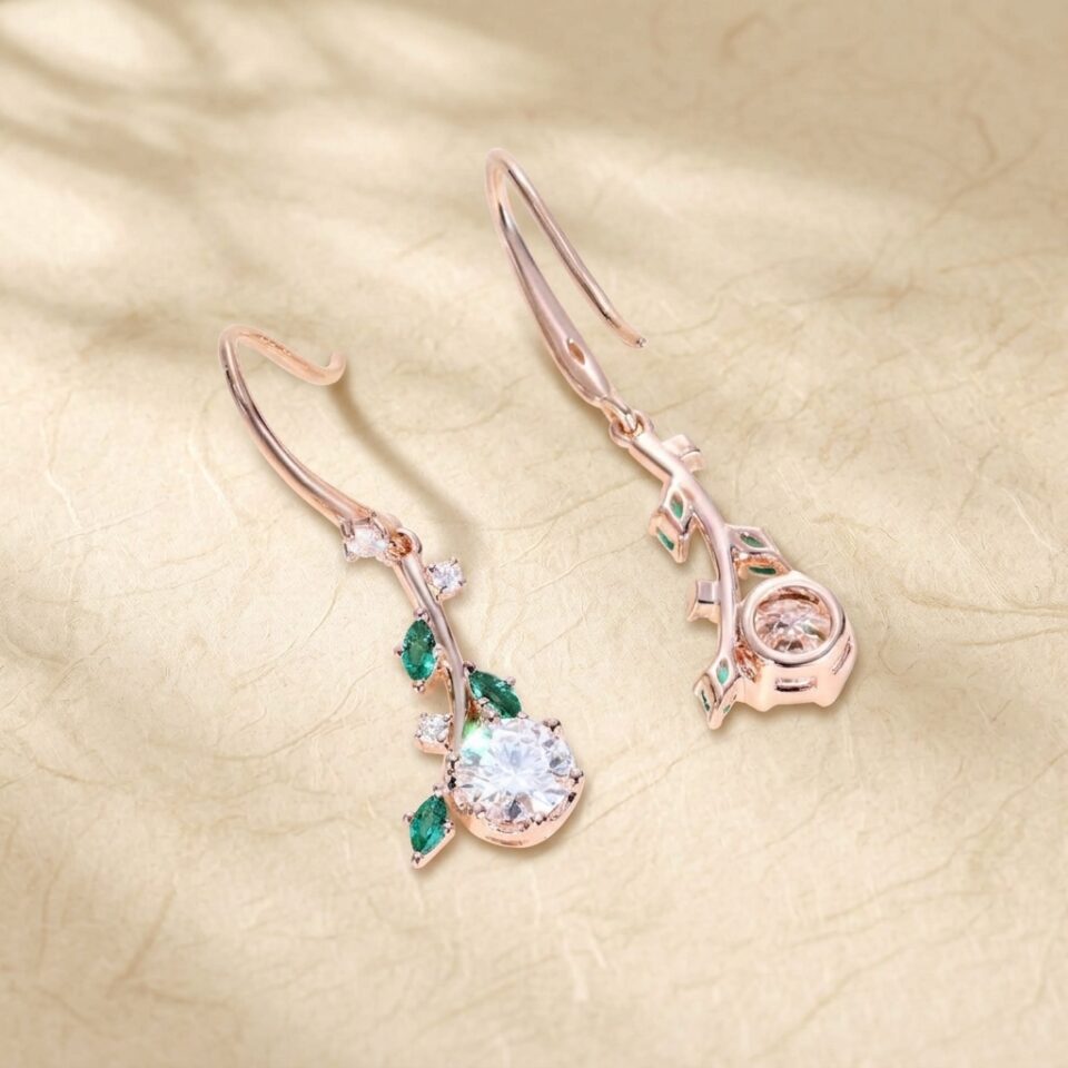 Moissanite Nature Inspired Branch Earrings with Round Cut Gemstones (3)