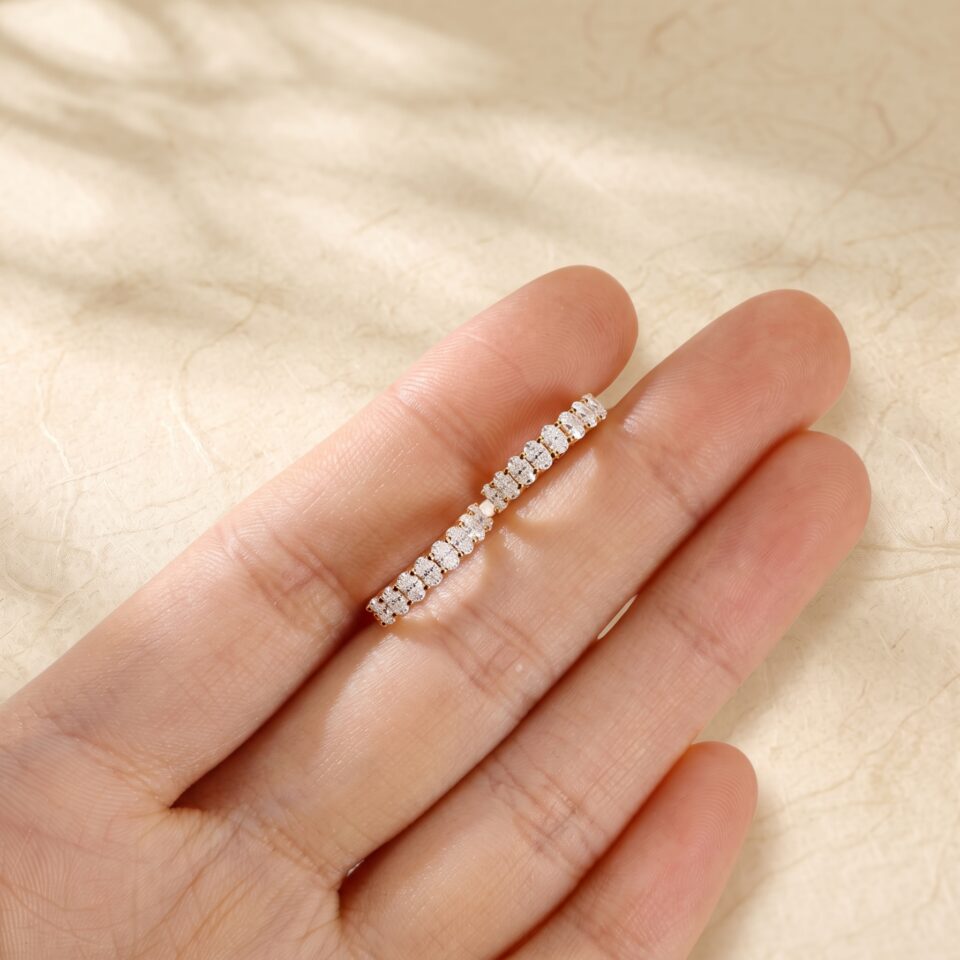 Moissanite Oval Huggie Hoop Earrings with Shared Prong Design (1)