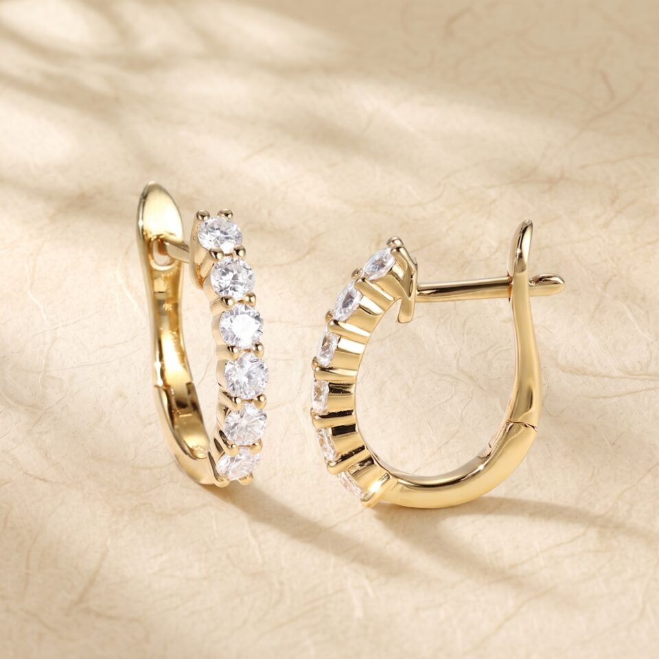 Moissanite Round Cut Huggie Hoop Earrings with Shared Prong Setting (1)