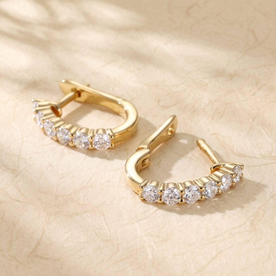 Moissanite Round Cut Huggie Hoop Earrings with Shared Prong Setting (3)