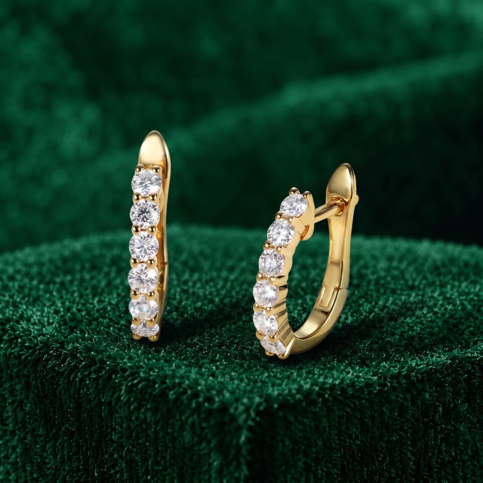 Moissanite Round Cut Huggie Hoop Earrings with Shared Prong Setting