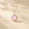 Moonstone Halo Pendant Necklace with Lab Pink Opal for Women5