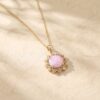 Moonstone Halo Pendant Necklace with Lab Pink Opal for Women6