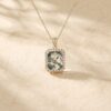 Moss Agate Emerald Cut Halo Necklace with Double Claw Setting (5)