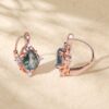 Moss Agate Pear Cut Vintage Filigree Halo Leverback Earrings (1)