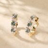 Moss Agate and Round Moissanite Huggie Earrings with Alternating Gemstones (1)
