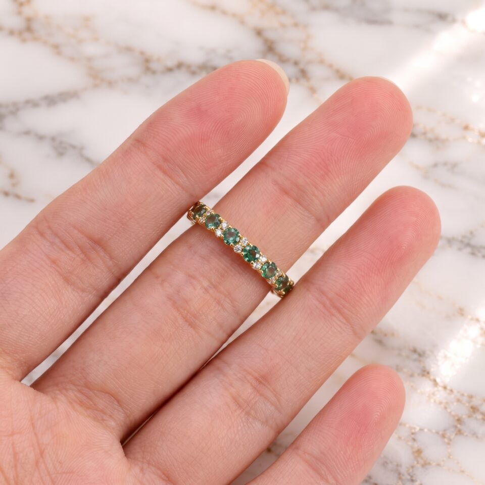 Moss Agate and Round Moissanite Huggie Earrings with Alternating Gemstones (3)