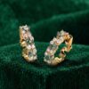Moss Agate and Round Moissanite Huggie Earrings with Alternating Gemstones (4)