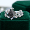 Nature-Inspired Bridal Ring Set with Kite-Cut Black Rutilated Quartz (2)