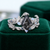 Nature-Inspired Bridal Ring Set with Kite-Cut Black Rutilated Quartz (3)