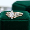 Nature-Inspired Pear Moissanite Engagement Ring Set with Leaf-Carved Band (3)