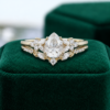 Nature-Inspired Pear Moissanite Engagement Ring Set with Leaf-Carved Band (5)