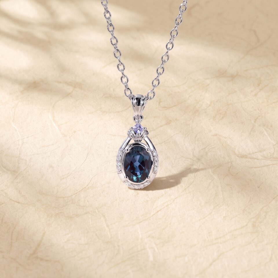 Oval Alexandrite Fine Jewelry Necklace with Tanzanite Accents (5)