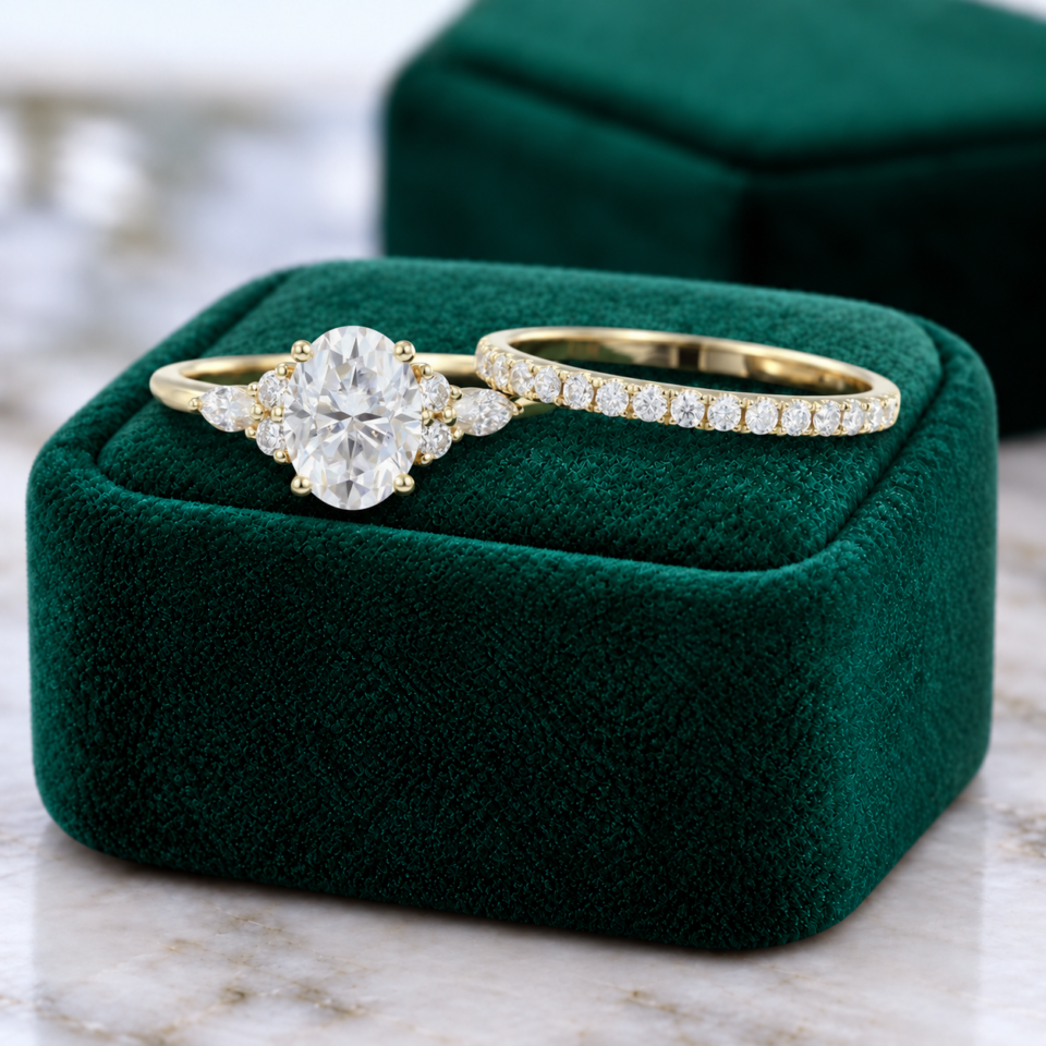 Oval-Cut Moissanite Bridal Ring Set in Yellow Gold (4)