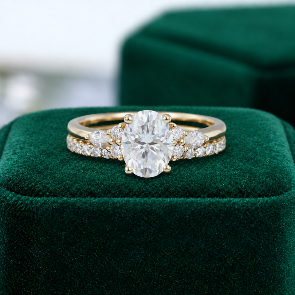 Oval-Cut Moissanite Bridal Ring Set in Yellow Gold
