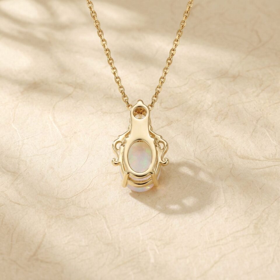Oval Cut Natural Opal Necklace with Elegant Filigree Details (1)