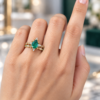 Pear-Cut Emerald Engagement & Wedding Ring Set – Floral Halo Style (3)
