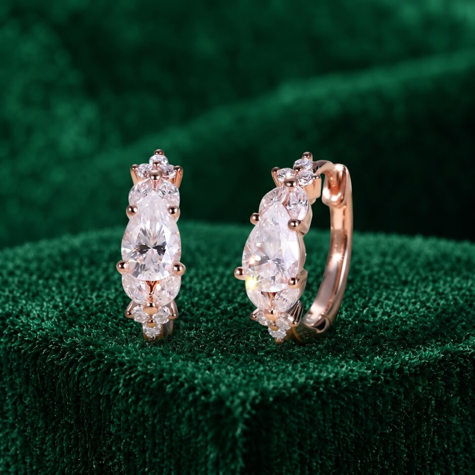 Pear Cut Moissanite Blossom Cluster Hoop Earrings for Her