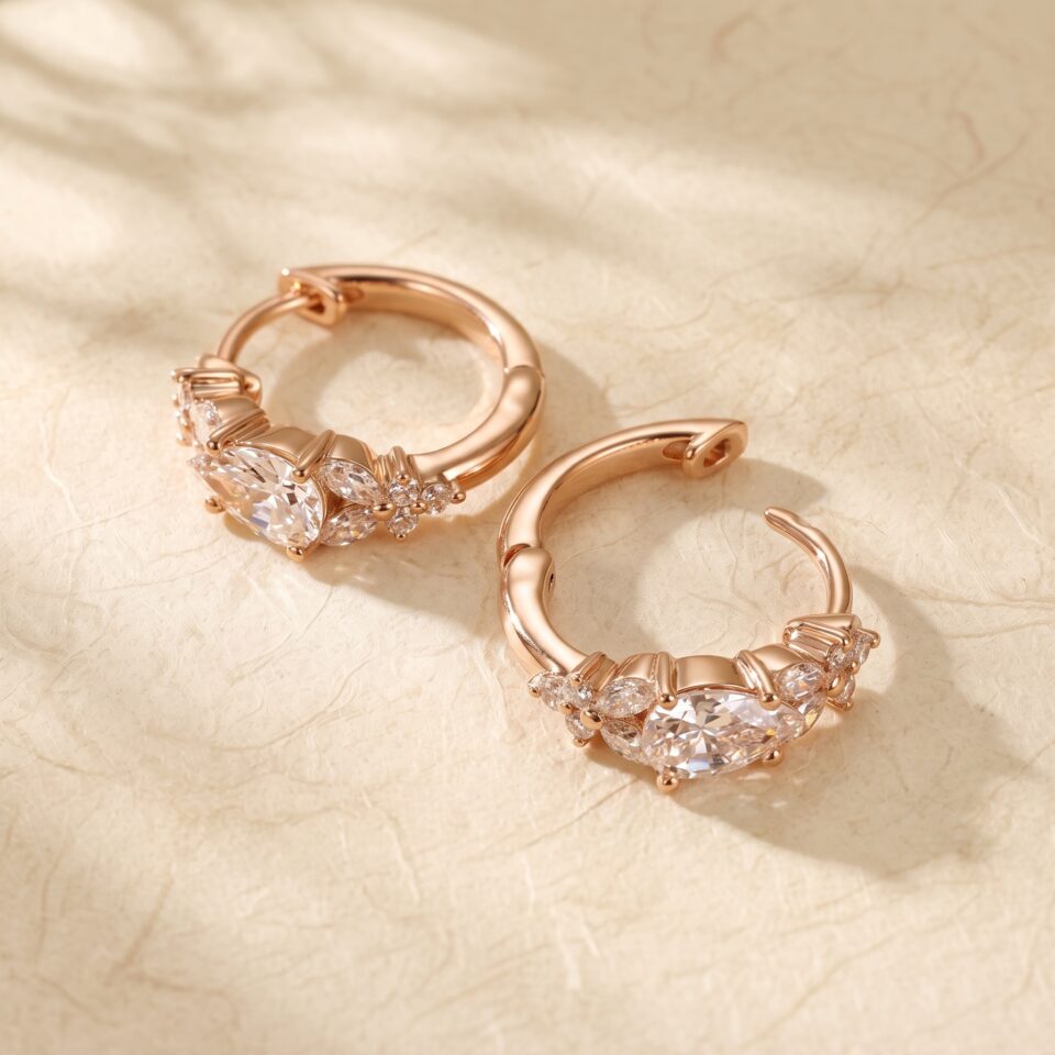 Pear Cut Moissanite Blossom Cluster Hoop Earrings for Her (3)