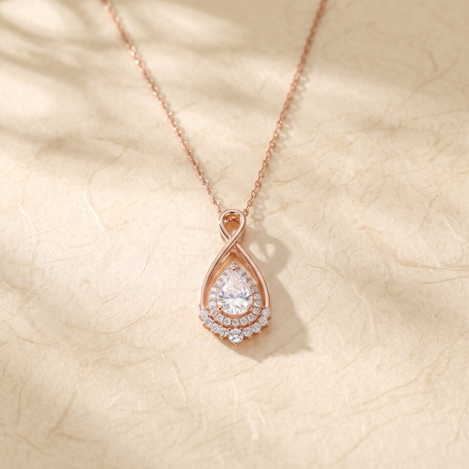Pear Cut Moissanite Infinity Necklace with Halo Pendant for Women3