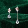 Pear Cut Moss Agate Earrings with Asymmetrical Maple Leaf Design (3)