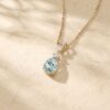 Pear Cut Moss Agate Triple Stone Pendant Necklace with Diamond Details1