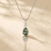 Pear Cut Moss Agate Triple Stone Pendant Necklace with Diamond Details4