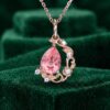 Pear Cut Pink Sapphire Pendant Necklace with Crescent Vine Design6