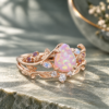 Pear-Shaped Lab Pink Opal Engagement & Wedding Ring Set – Nature Inspired (2)